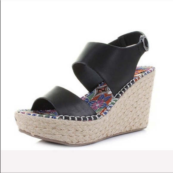 Black Open Toe Espadrille Platform Wedge Sandal - Picture 6 of 7